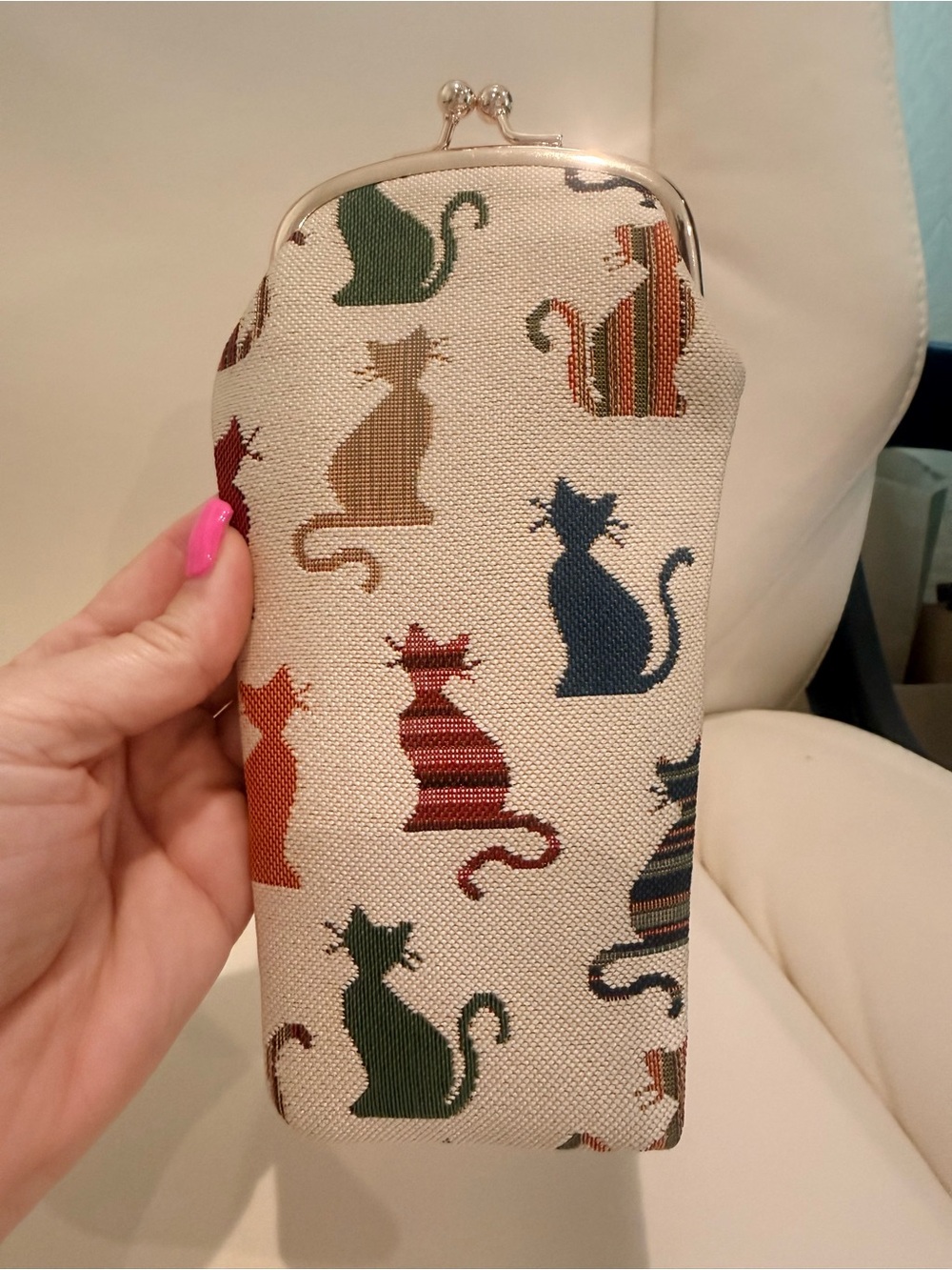 Vintage Cat Pattern Eyeglass Case - Beige with Multicolor Cats by Signate